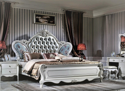 Design bedroom 3-piece bed 2x nightstand classic luxury bed set leather