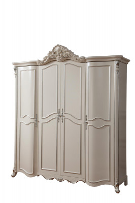 Exquisite three-door white wardrobe in classic style