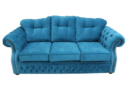 Blue Chesterfield Fabric Upholstered Three-Seater Living Room Sofa Design