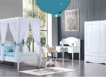 Children's room bedroom bed canopy bed 100x200cm white wood beds