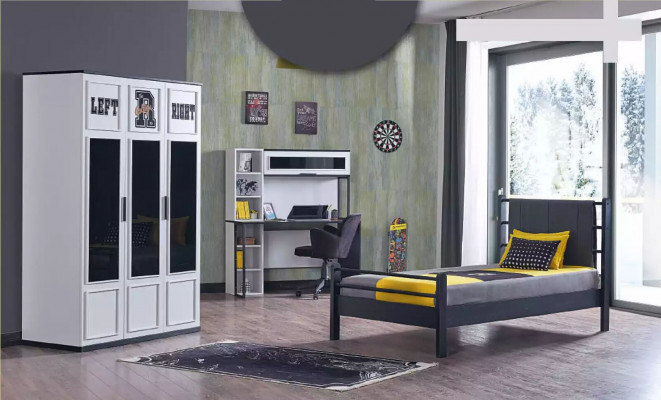Bed children's room beds furniture beds black yellow bedroom 3-piece set