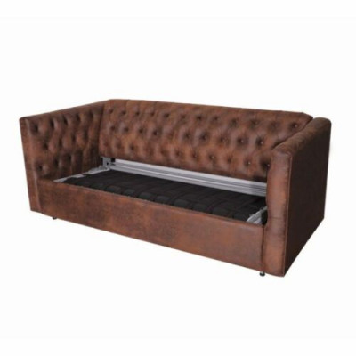 American style Chesterfield sofa couch leather upholstery brown three-seater