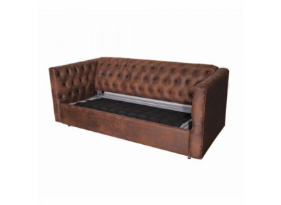 American style Chesterfield sofa couch leather upholstery brown three-seater