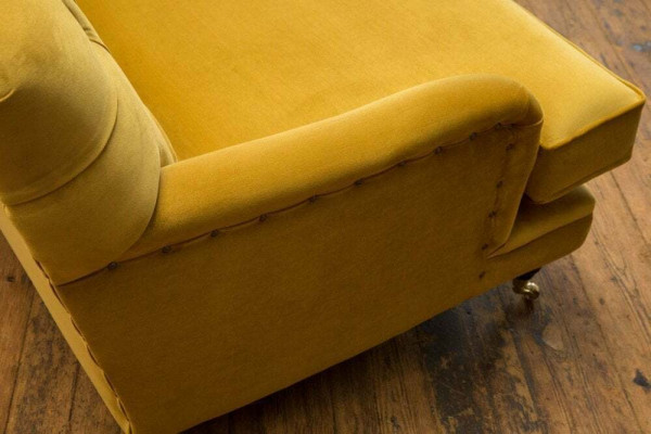 Yellow Chesterfield fabric upholstery three-seater living room couch design