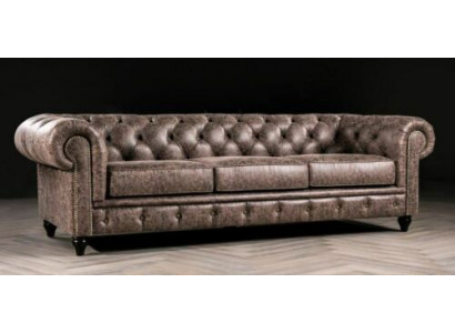 Men's Club Chesterfield Sofa Couch Leather Upholstered Three-Seater Brown NEW