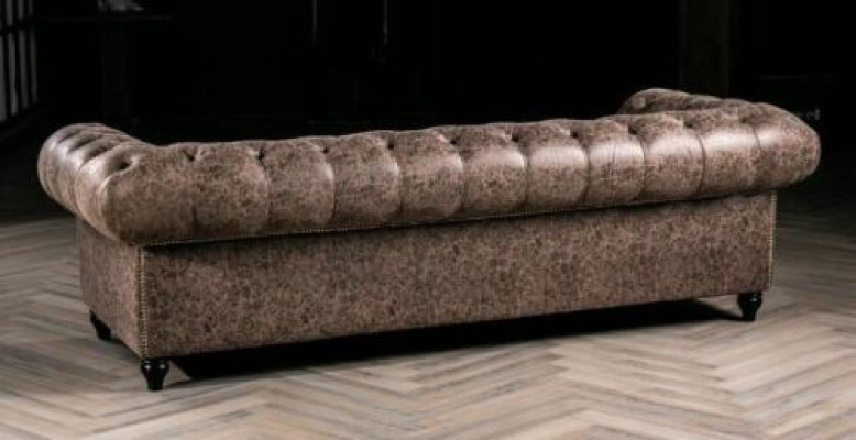 Men's Club Chesterfield Sofa Couch Leather Upholstered Three-Seater Brown NEW