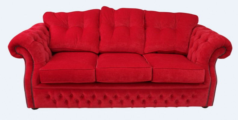Red Chesterfield Fabric Upholstery Three-Seater Living Room Sofa Design