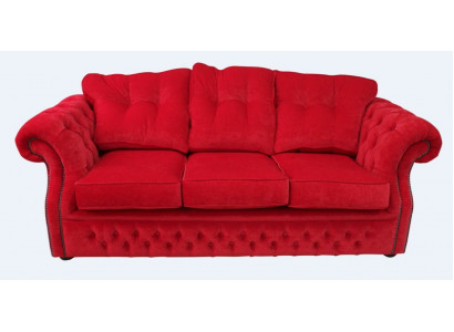 Red Chesterfield Fabric Upholstery Three-Seater Living Room Sofa Design