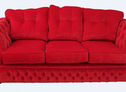 Red Chesterfield Fabric Upholstery Three-Seater Living Room Sofa Design