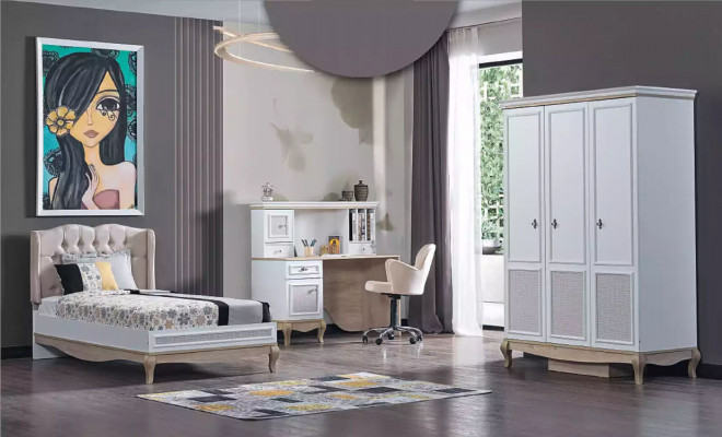Wooden bed bedroom design luxury furniture youth room white classic