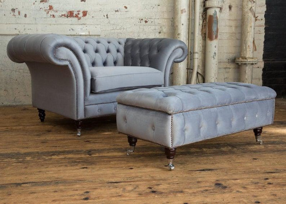Chesterfield Hocker Foot Chair Upholstered Ottoman Side Relax Textile Leather New