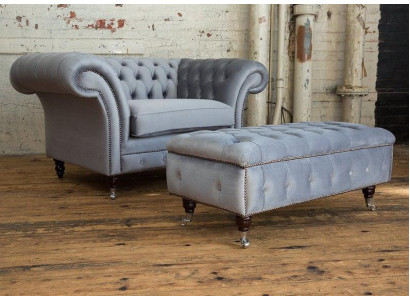 Chesterfield Hocker Foot Chair Upholstered Ottoman Side Relax Textile Leather New