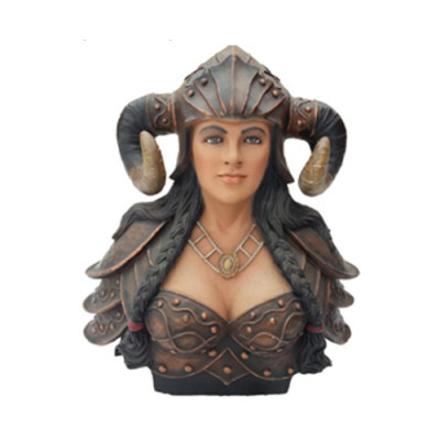 Viking Bust Warrior Woman Figure Statue Sculpture Hand-Painted Helmet Horns