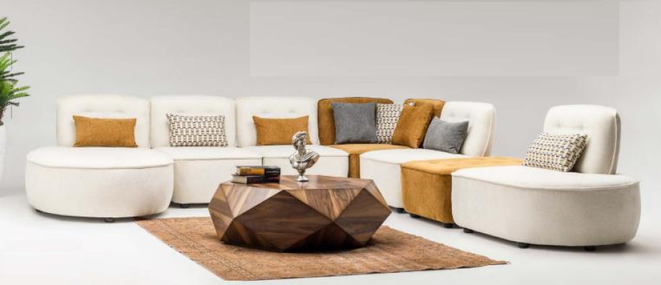 Sectional sofa modular corner sofa L-shaped couch beige fabric upholstery