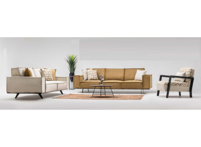 Sofa set four-seater three-seater armchair fabric sofa sofa brown set