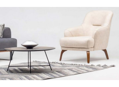 Armchair Living Room Wingback Armchair Fabric Armchair Beige Upholstered Single-Seater Seat