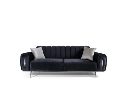 Design three-seater black sofa, 3-seater fabric sofa, upholstered sofa, couch