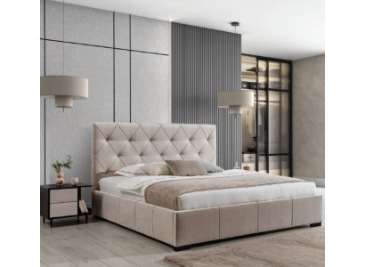 Beige Chesterfield double bed textile bedside tables bedroom set