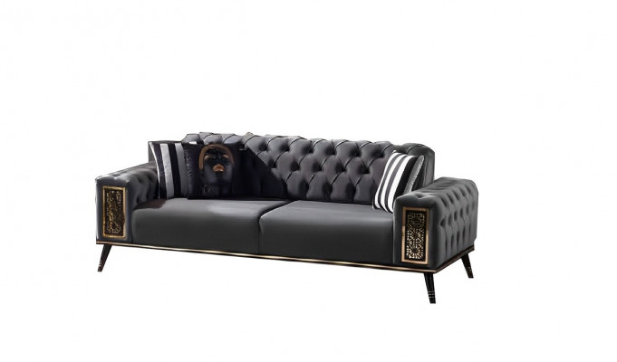 Chesterfield Black-Gold Three-Seater Living Room Luxury 3-Seater Furniture