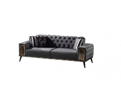 Chesterfield Black-Gold Three-Seater Living Room Luxury 3-Seater Furniture