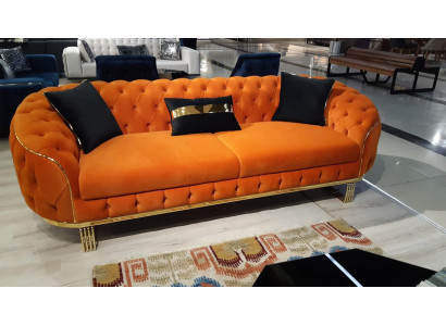 Stylish 3-Seater Chesterfield Sofa Orange Modern Living Room Furniture