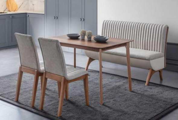 Modern White Dining Room Set Designer Dining Table 2x Chairs Bench 4-piece Set