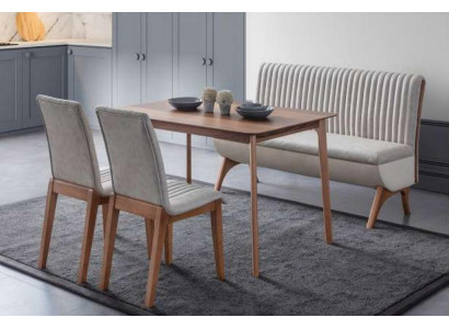 Modern White Dining Room Set Designer Dining Table 2x Chairs Bench 4-piece Set