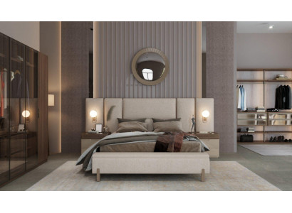 Modern bedroom set consisting of a bed with a bench and 2x nightstands 3-piece new.