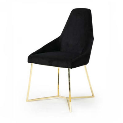 Black upholstered chair, designer stainless steel single-seater, elegant dining room furniture