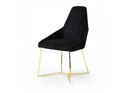Black upholstered chair, designer stainless steel single-seater, elegant dining room furniture