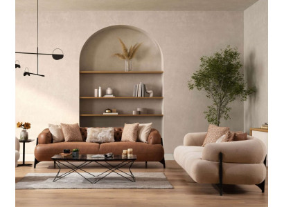 White-Brown Sofa Set Designer Upholstered Furniture Exclusive Couches
