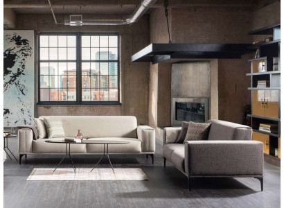 White-Grey Upholstered Sofas Designer Living Room Fabric Couches 2x 3-Seater