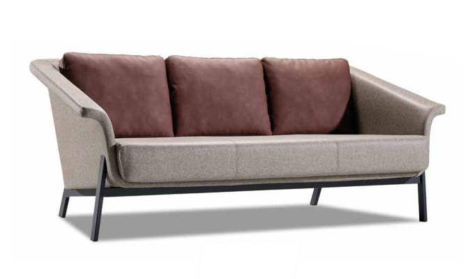 Gray upholstered sofa, designer fabric couch, living room three-seater furniture
