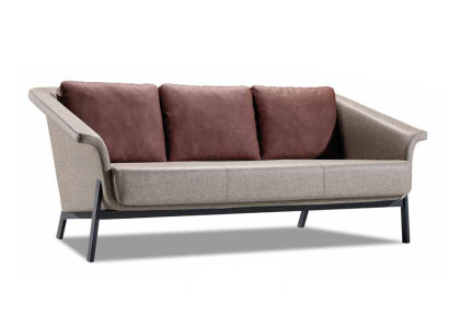 Gray upholstered sofa, designer fabric couch, living room three-seater furniture