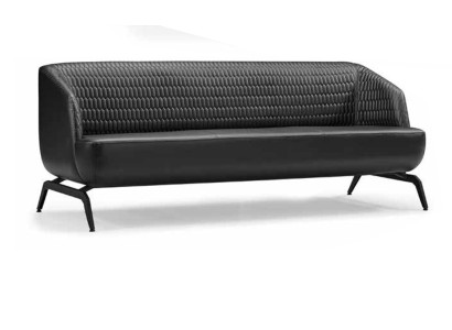 Black leather sofa designer 3-seater couch living room furniture 3-seater