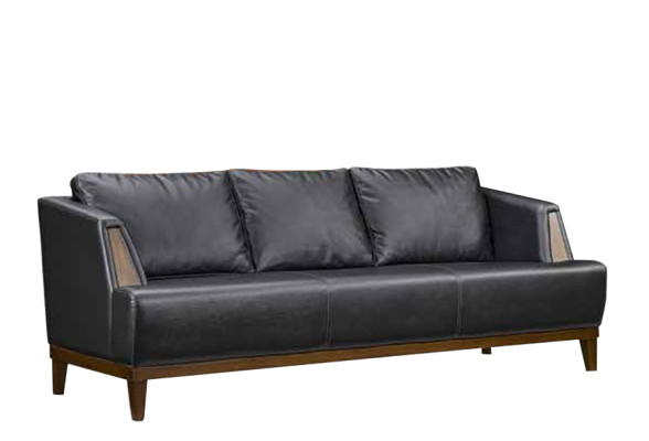 Black designer leather three-seater modern living room upholstered couch
