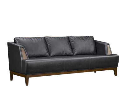 Black designer leather three-seater modern living room upholstered couch