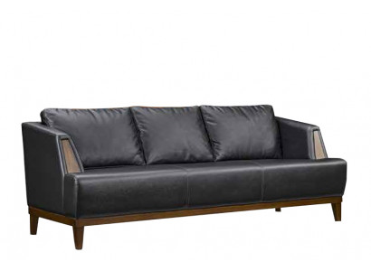 Black designer leather three-seater modern living room upholstered couch