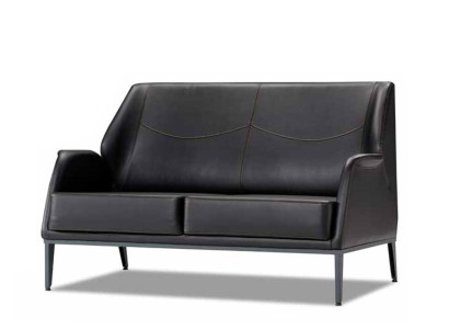 Luxurious Black Leather Couch Designer Upholstery Modern Two-seater