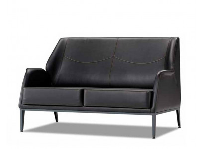 Luxurious Black Leather Couch Designer Upholstery Modern Two-seater