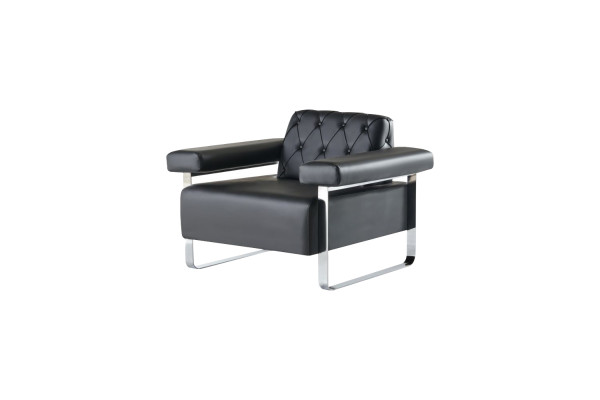 Leather Sofa Chesterfield Design 1-Seater Black Stainless Steel Office Seating