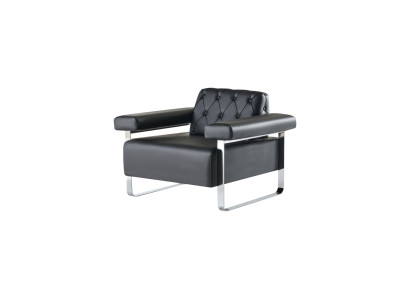 Leather Sofa Chesterfield Design 1-Seater Black Stainless Steel Office Seating