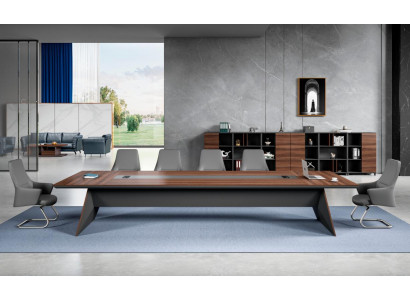 Brown-Grey Conference Table Designer Study Room Furniture Wood Tables