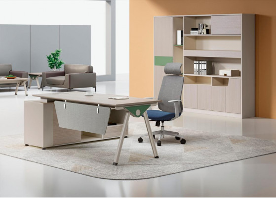 Beige work desk designer office desk luxurious wood furniture