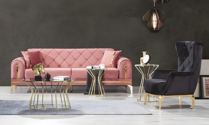 Chesterfield Pink Stainless Steel Sofa Modern Upholstered Couch Luxury Three-Seater