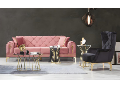 Chesterfield Pink Stainless Steel Sofa Modern Upholstered Couch Luxury Three-Seater