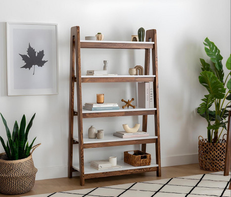 Brown-white bookshelf living room designer wood shelves noble furniture