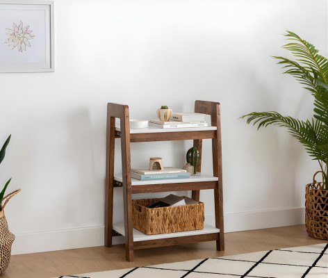 Brown-white bookshelf, book table, wooden furniture, children's shelves, office furniture.