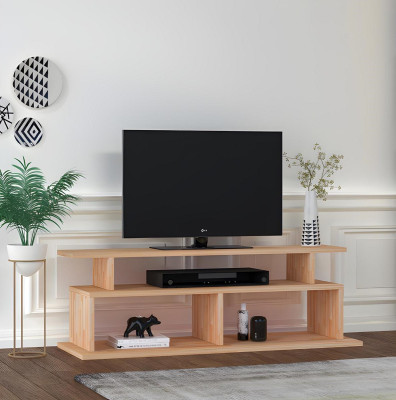 Stylish Beige TV Stand Living Room Sideboard Sturdy Wooden Shelf