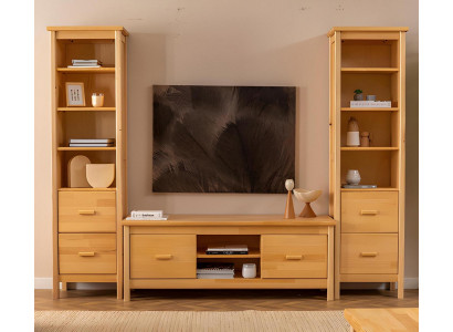 Luxurious Beige Living Room Set RTV Stand 2x Wooden Display Cabinets 3-piece Set